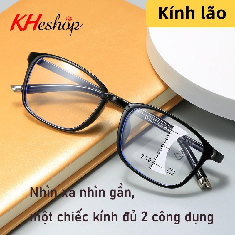 Kính viễn thị đọc báo, tròng TR90, nhìn xa gần, gọng vuông bầu, thay đổi độ linh hoạt phù hợp góc nhìn 3 màu tím, đen