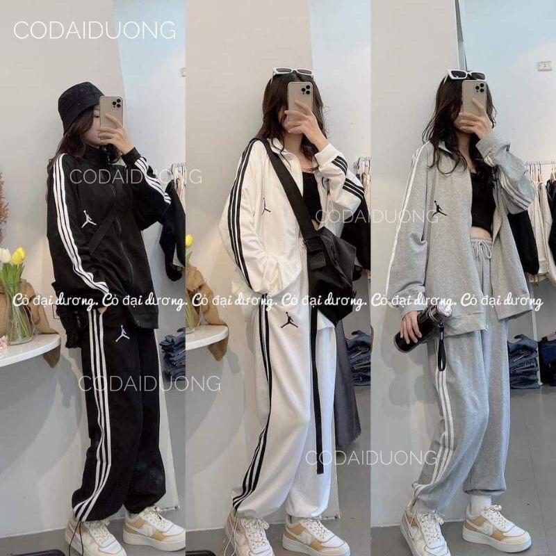 Set thể thao nỉ 3 sọc Jordan form rộng unisex mặc thu đông - Moon Unisex