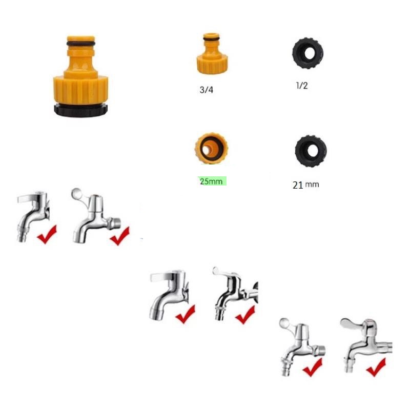 Bộ 4 Đầu Nối Nhanh Ren 21, 25 Ra 16, Khớp Nối Nhanh, Côn Thu 25, 21-16