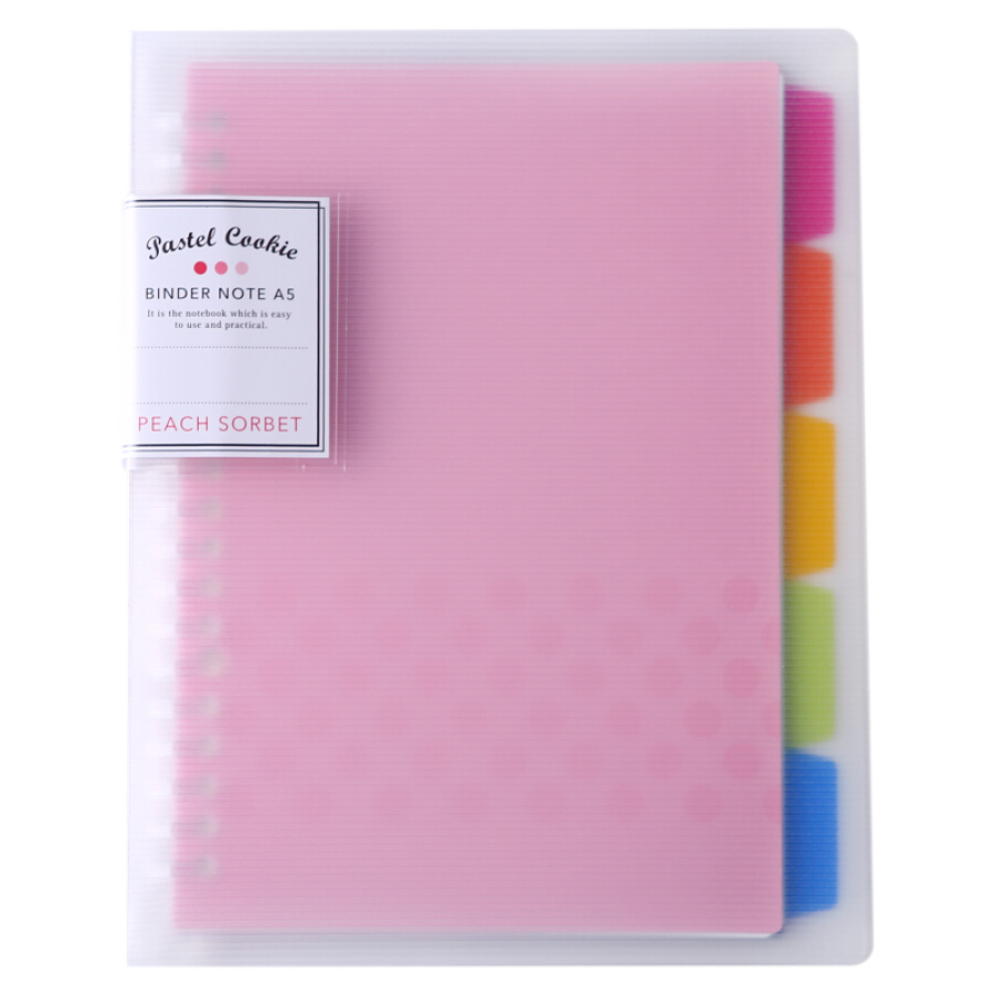 Kokuyo WSG-RUCP12P Pink Cover Loose-leaf Notebook with 40 A5 Colorful Pages and Separator Pages in 5 Colors
