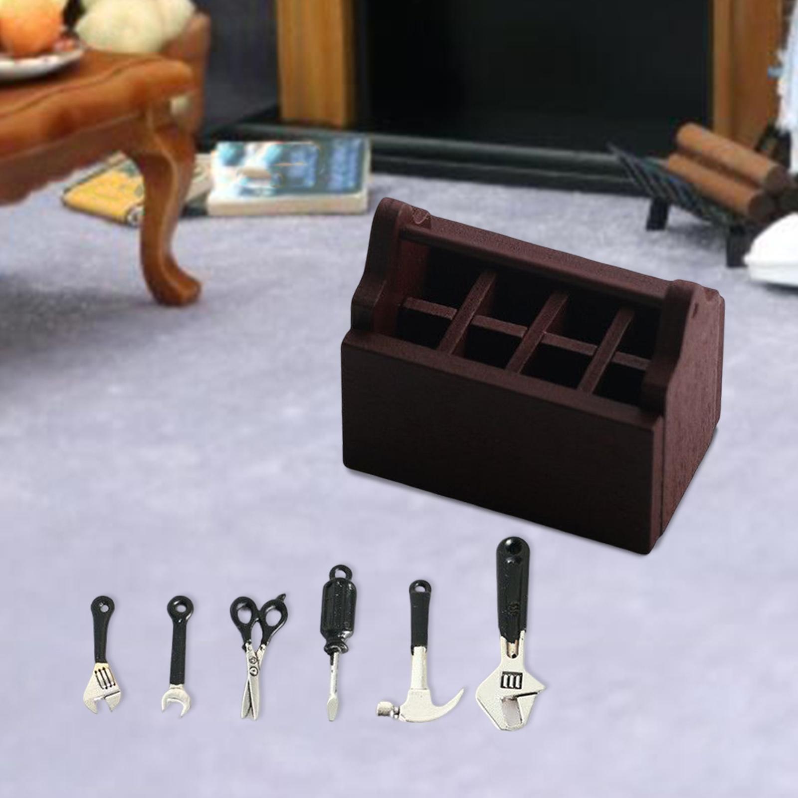 6x Simulation Dollhouse Repair Tools with Storage Case Dollhouse Decor Accessory Model Toys Life Scene 1/12 for Girls Kids Children Gifts