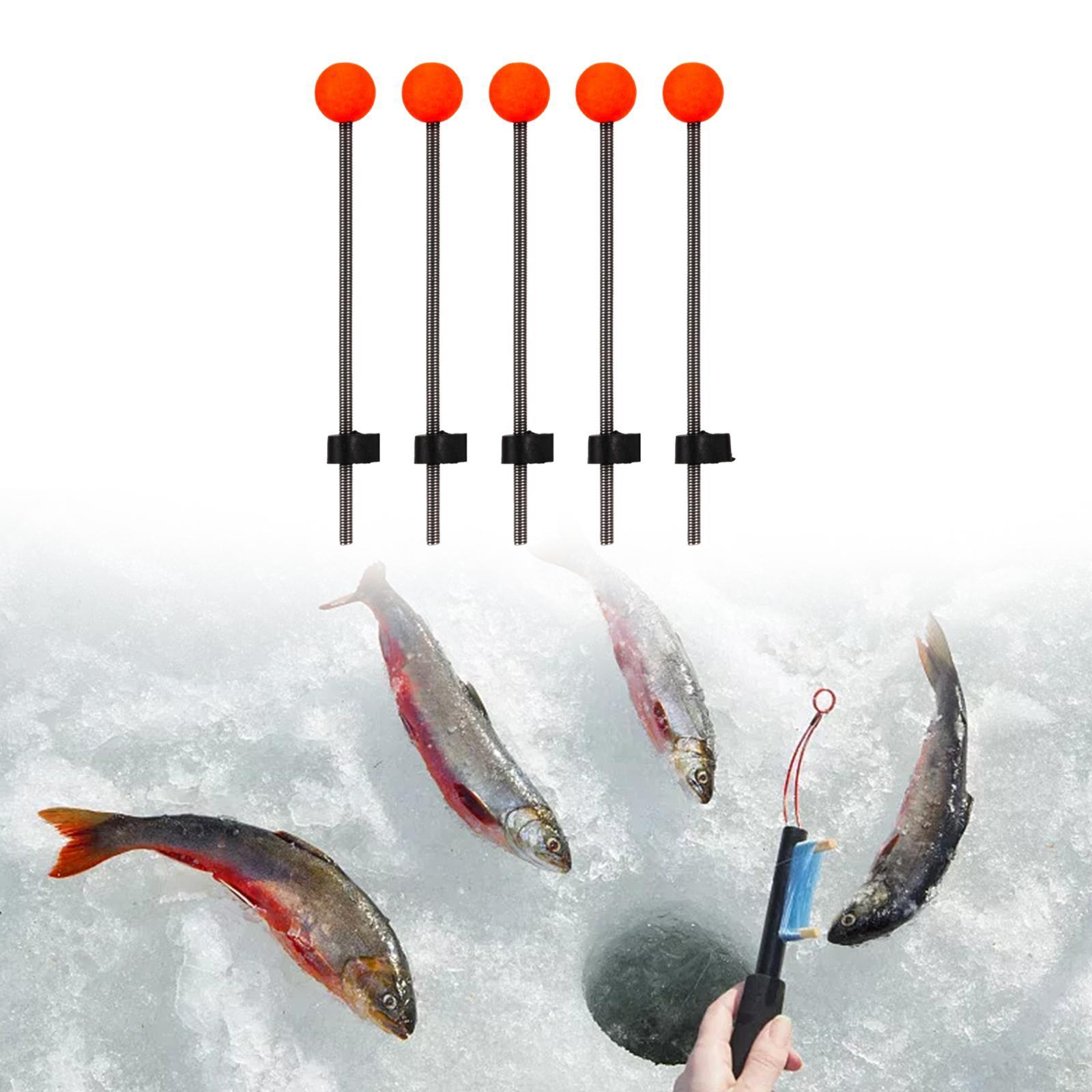 5Pcs Ice Fishing Rod Top Tip Auxiliary Threading Durable Portable Easy Using Red Ball Spring for Fishing Lakes Reservoirs Pond Winter