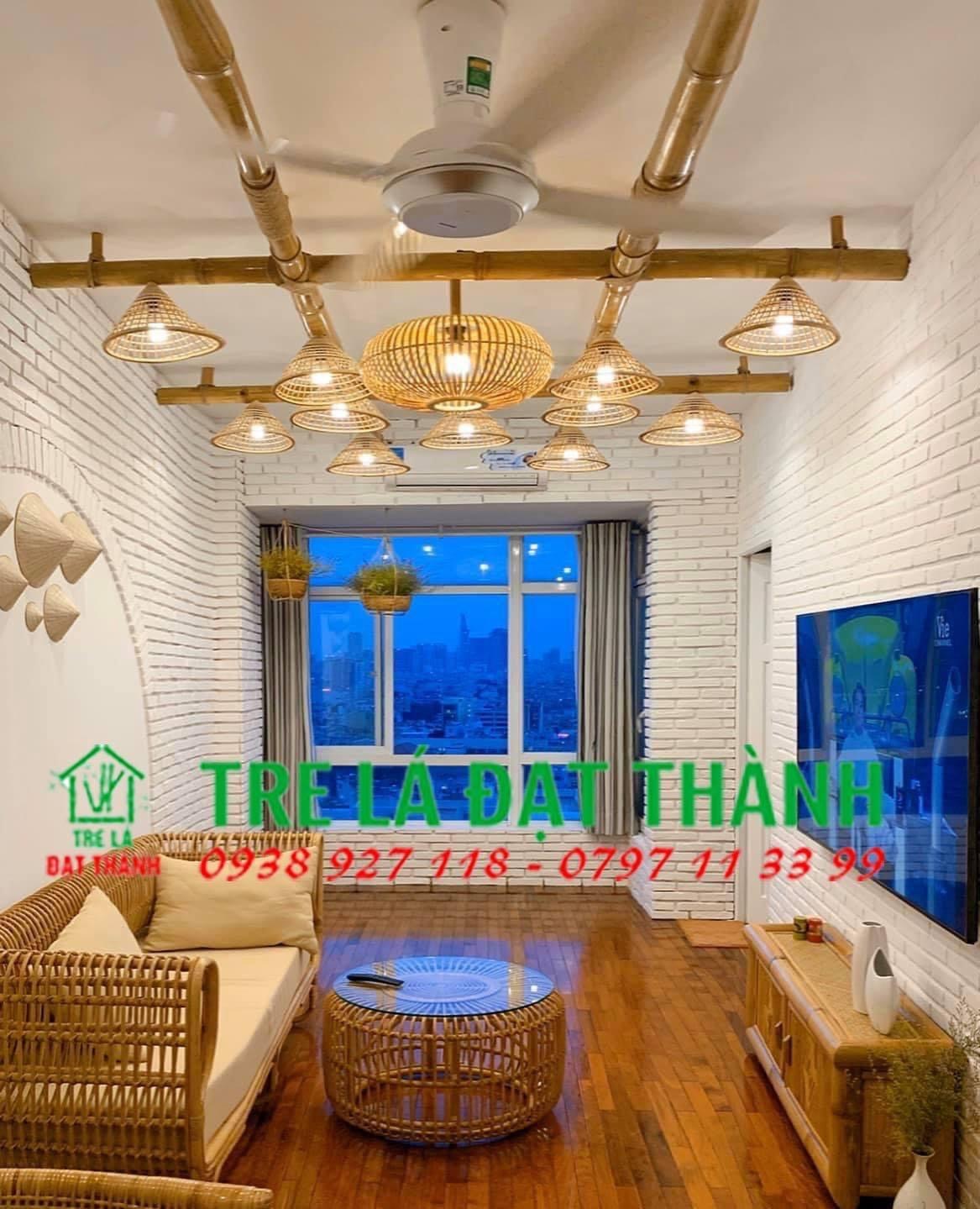 Đèn nón lá mây thưa trang trí nhà cửa, quán cà phê, quầy bar