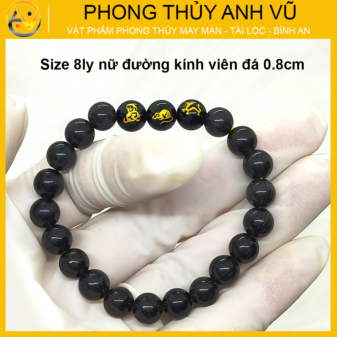 Vòng mã não đen thân tý thìn đã khai quang - size 8 10 12ly - may mắn tài lộc - Vòng Tam Hợp Anh Vũ