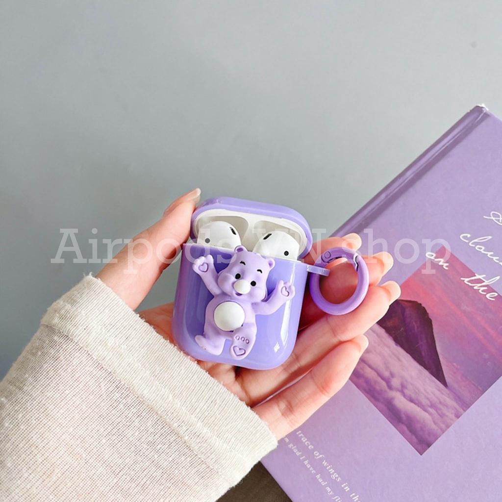 Bao Case Ốp dành cho Airpods 1/2 và Airpods Pro gấu nhựa tím kute cao cấp