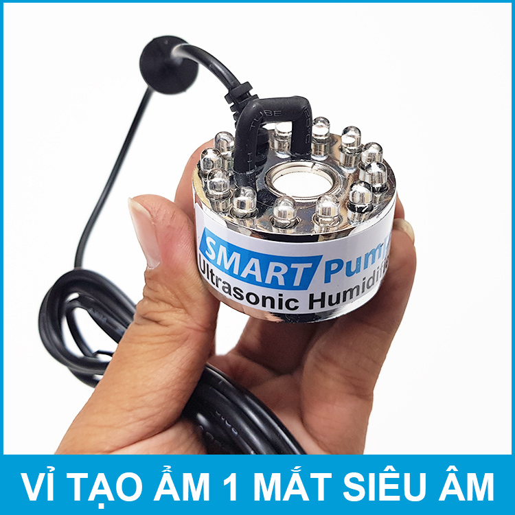 Vỉ tạo ẩm phun sương khói 1 mắt 12 đèn LED 24V 30W Smartpumps kèm nguồn điện chính hãng