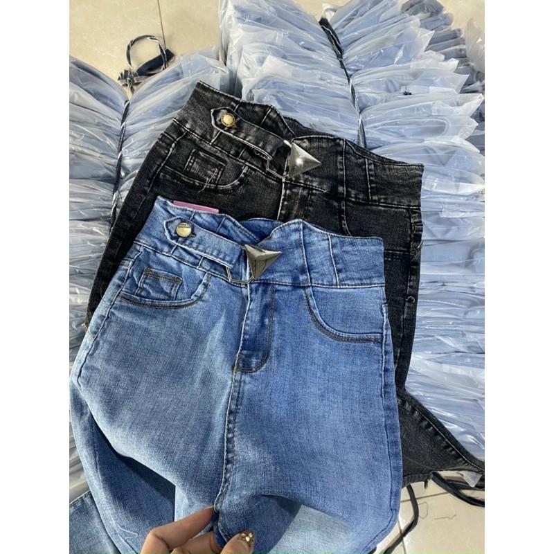 Quần jean nữ cạp cao khuy sắt thời trang