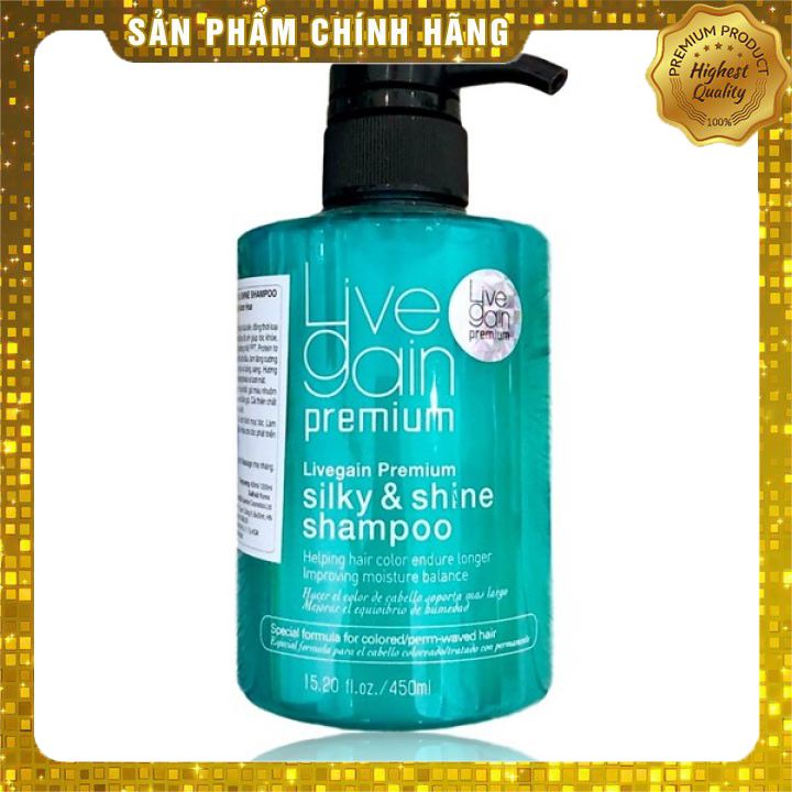 Dầu gội Livegain Premium Silky & Shine shampoo giữ màu suôn mượt nước hoa Hàn Quốc 450ml