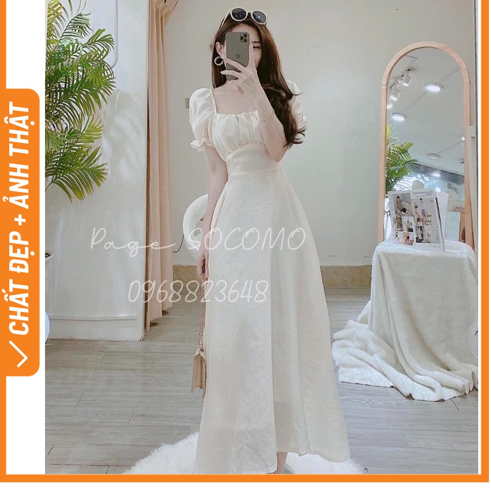 Váy tơ be thiết kế zúm ngực Socomo V572022