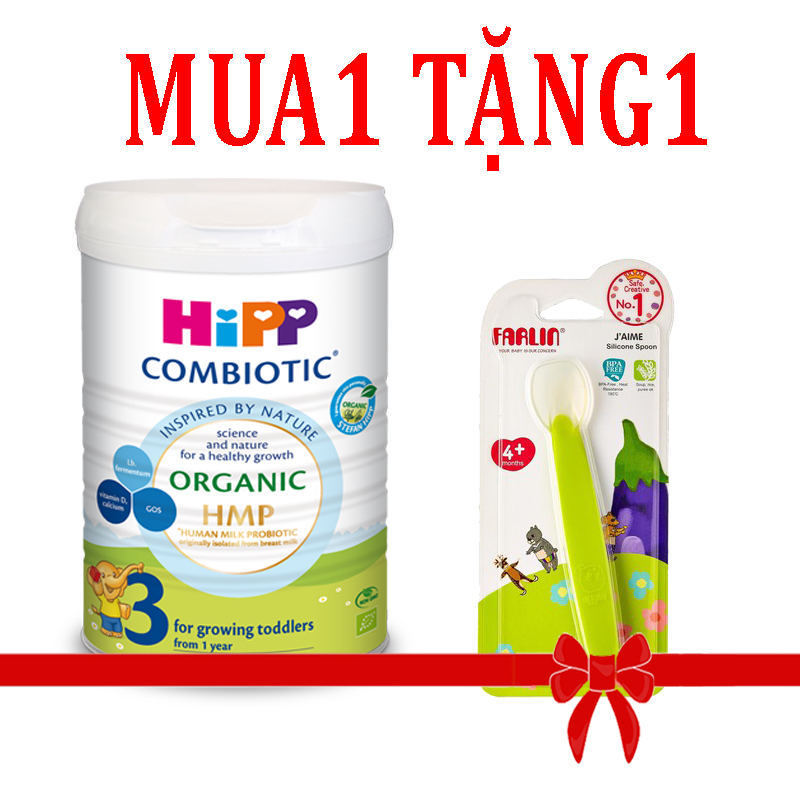 Sữa bột Hipp số 3 Organic Combiotic HMP 800gr Mẫu Mới tách tem tặng thìa ăn dặm Silicone Farlin