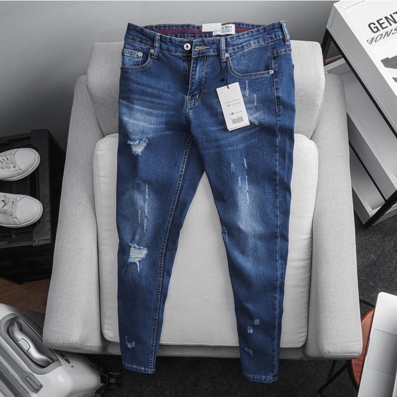 Quần jean nam co giãn slimfit xuất xịn - màu bụi rách