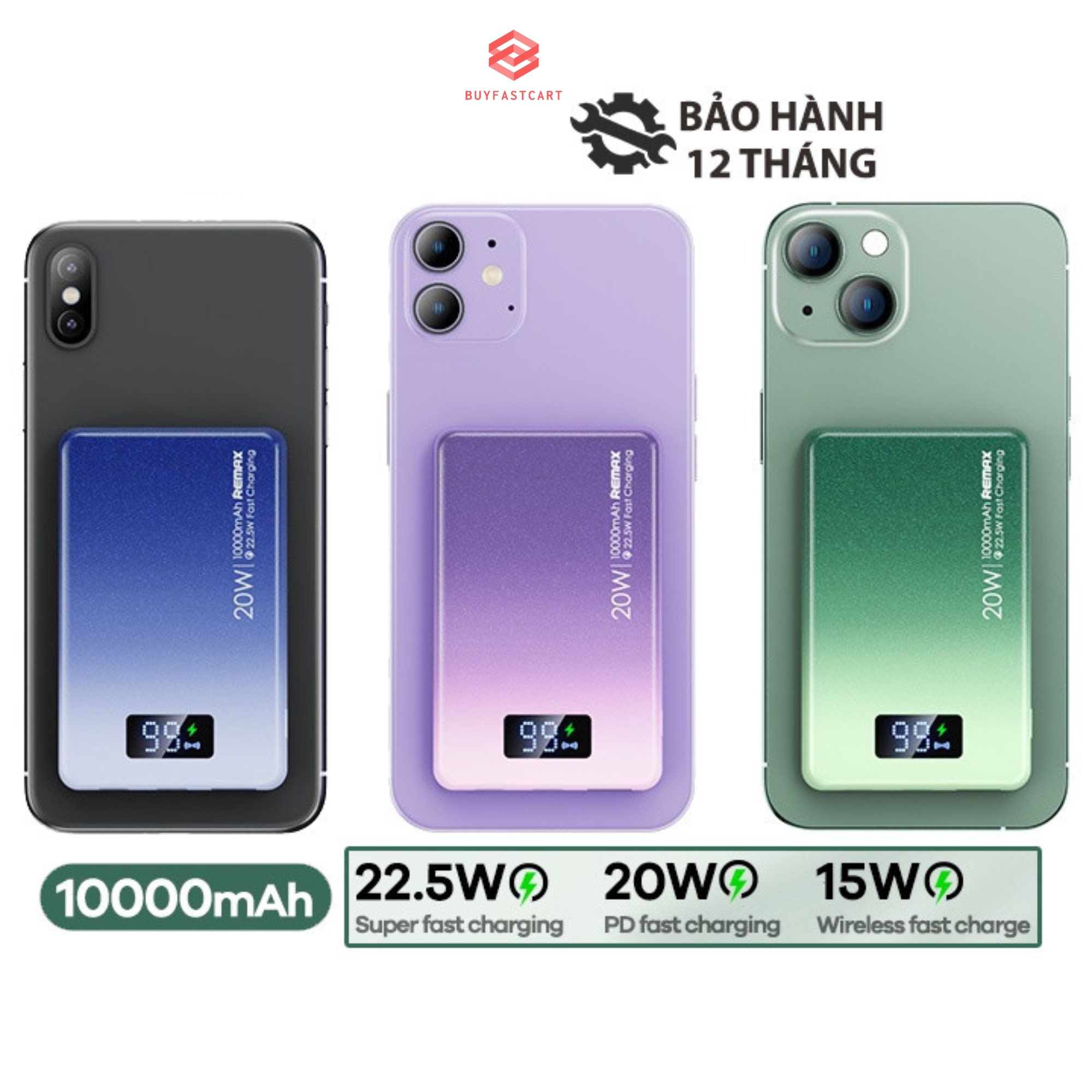 Sạc không dây Remax RPP-531 dung lượng 10.000mAh công suất đúng 15W hỗ trợ PD20W QC22.5W hít mạnh - Hàng chính hãng