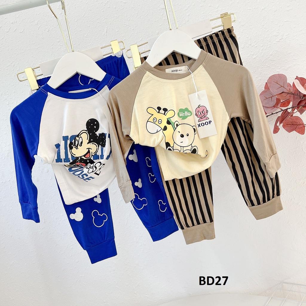 (9-25kg) Bộ dài phối tay chất thun lạnh - Bộ dài tay Xoop in họa tiết hươu gấu hổ cho bé BD27