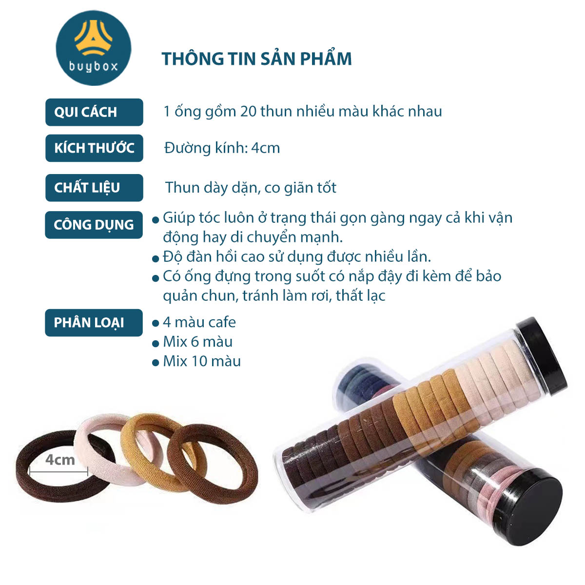 Set 20 dây cột tóc thời trang nhiều màu sắc có nắp đựng bảo quản tiện lợi - Buybox - BBPK261