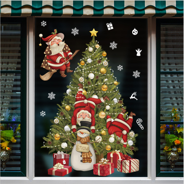 Decal trang trí Noel - Ông già Noel trên cây thông