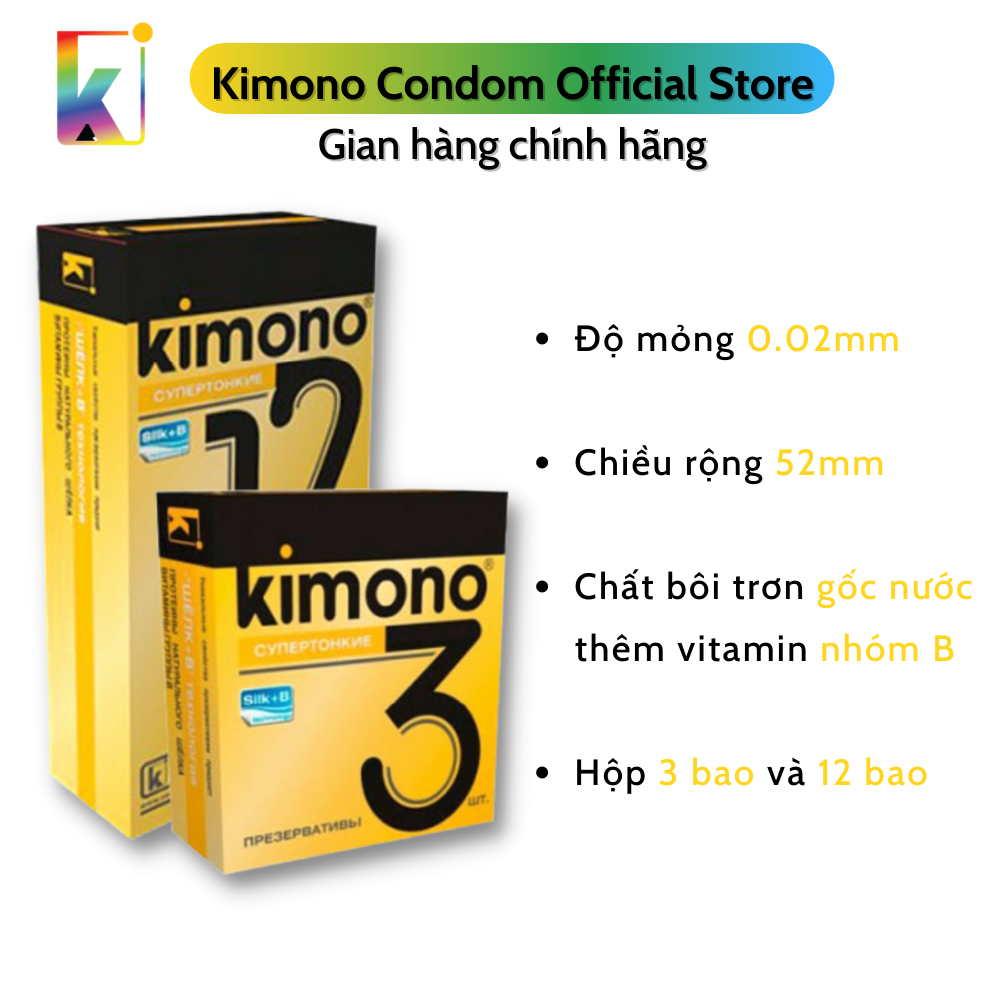 Combo Bao cao su Kimono Gold Siêu mỏng 0.02mm - Bôi trơn gốc nước - Hộp 12 bao và hộp 3 bao