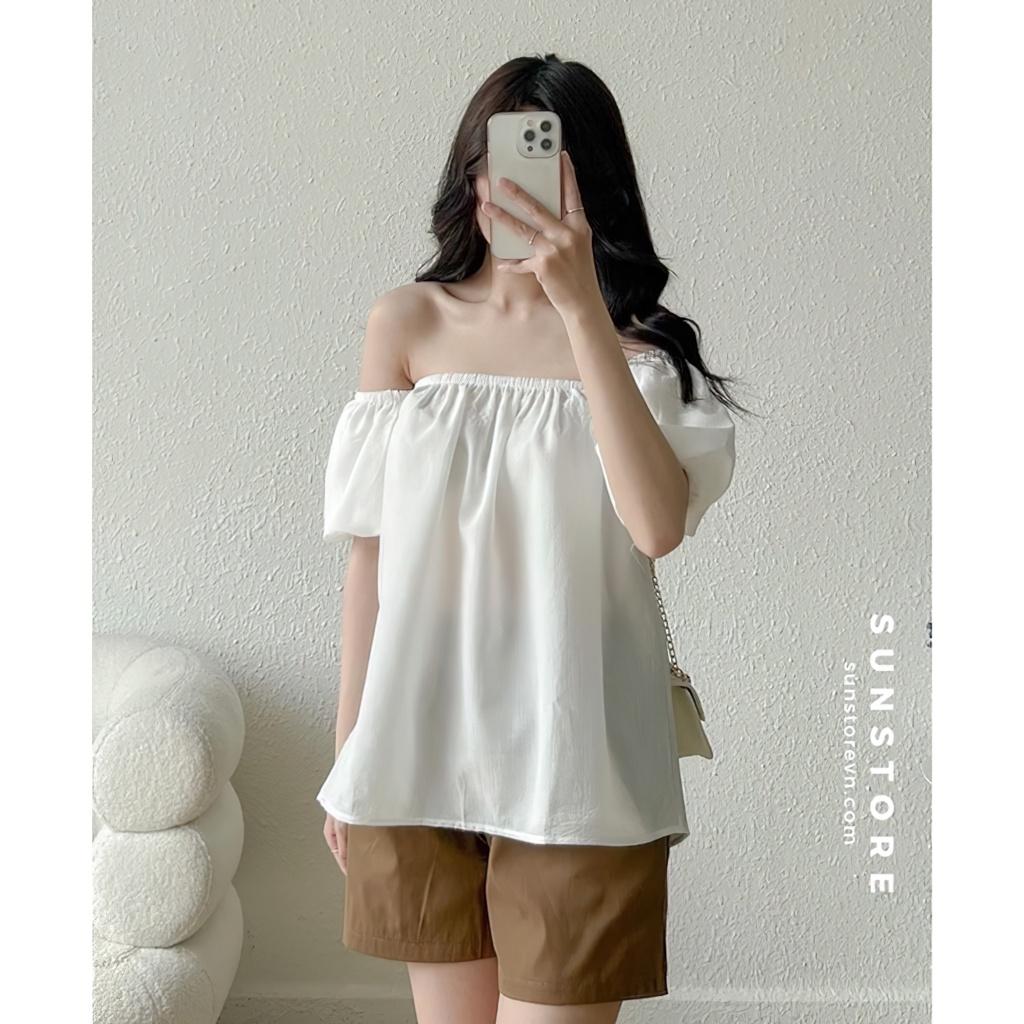 Set đồ nữ đi biển mùa hè áo trễ vai và quần short nữ lưng chun 2 màu