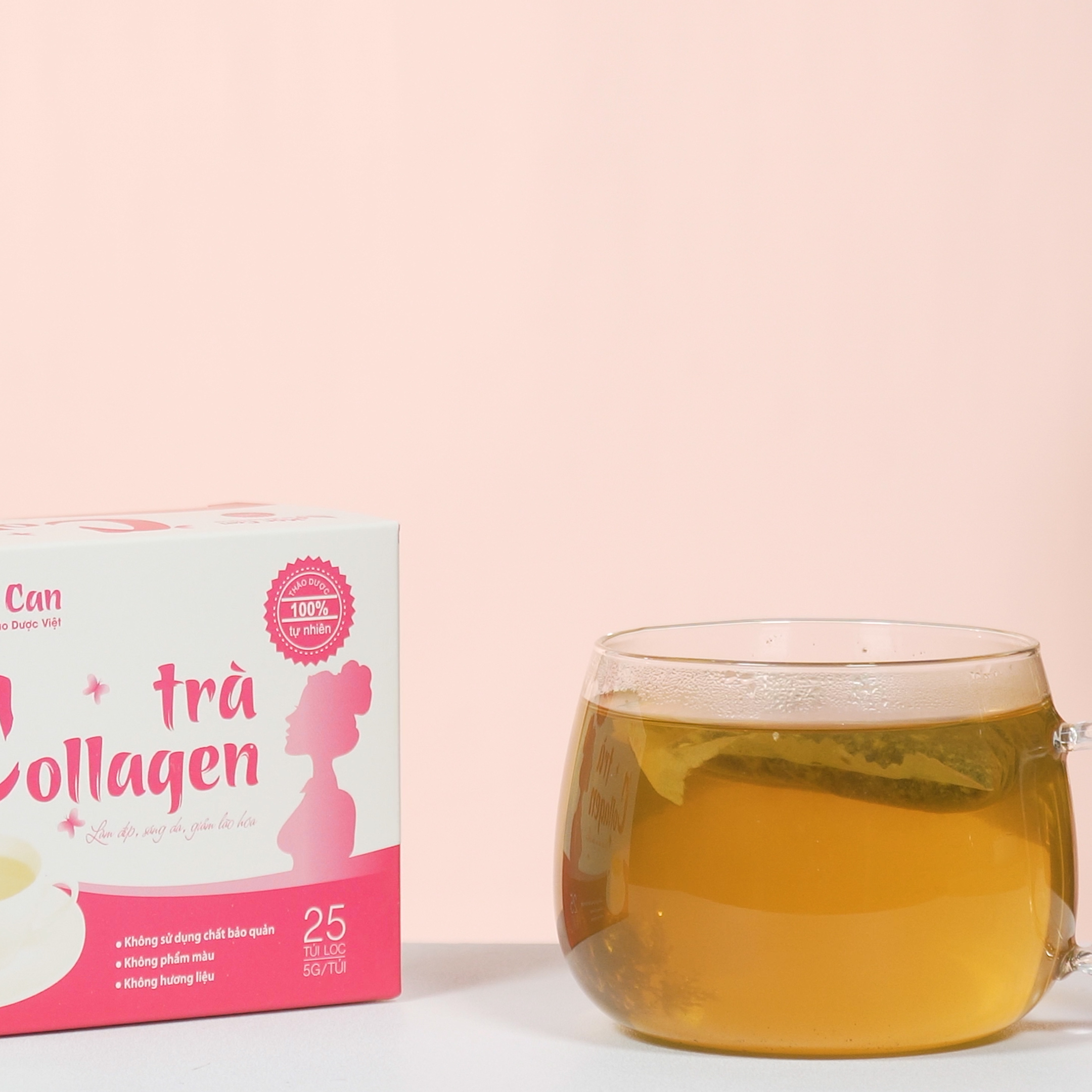 Trà Collagen Mộc Can 1 hộp 25 túi lọc bổ sung collagen dưỡng trắng da ngăn ngừa lão hoá da