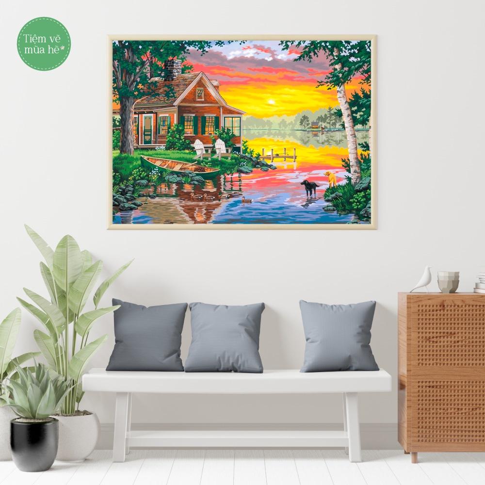 Tranh số hóa  - Ngôi nhà bên sông đã căng khung 40x50cm 28 màu