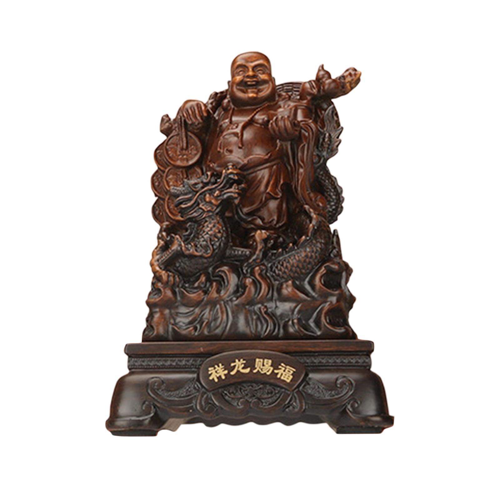 Sitting Buddha Statue, Buddha Sculpture Antique Decorative Feng Shui Chinese Buddha Statue, Laughing Buddha Figurine for Garden Office Desktop
