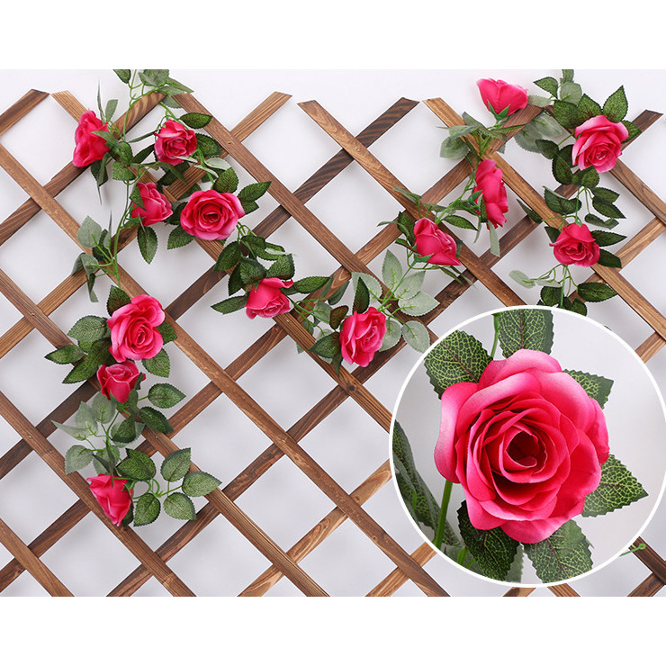 Dây leo hoa hồng giả 16 đầu bông HỒNG ĐẬM SP081061
