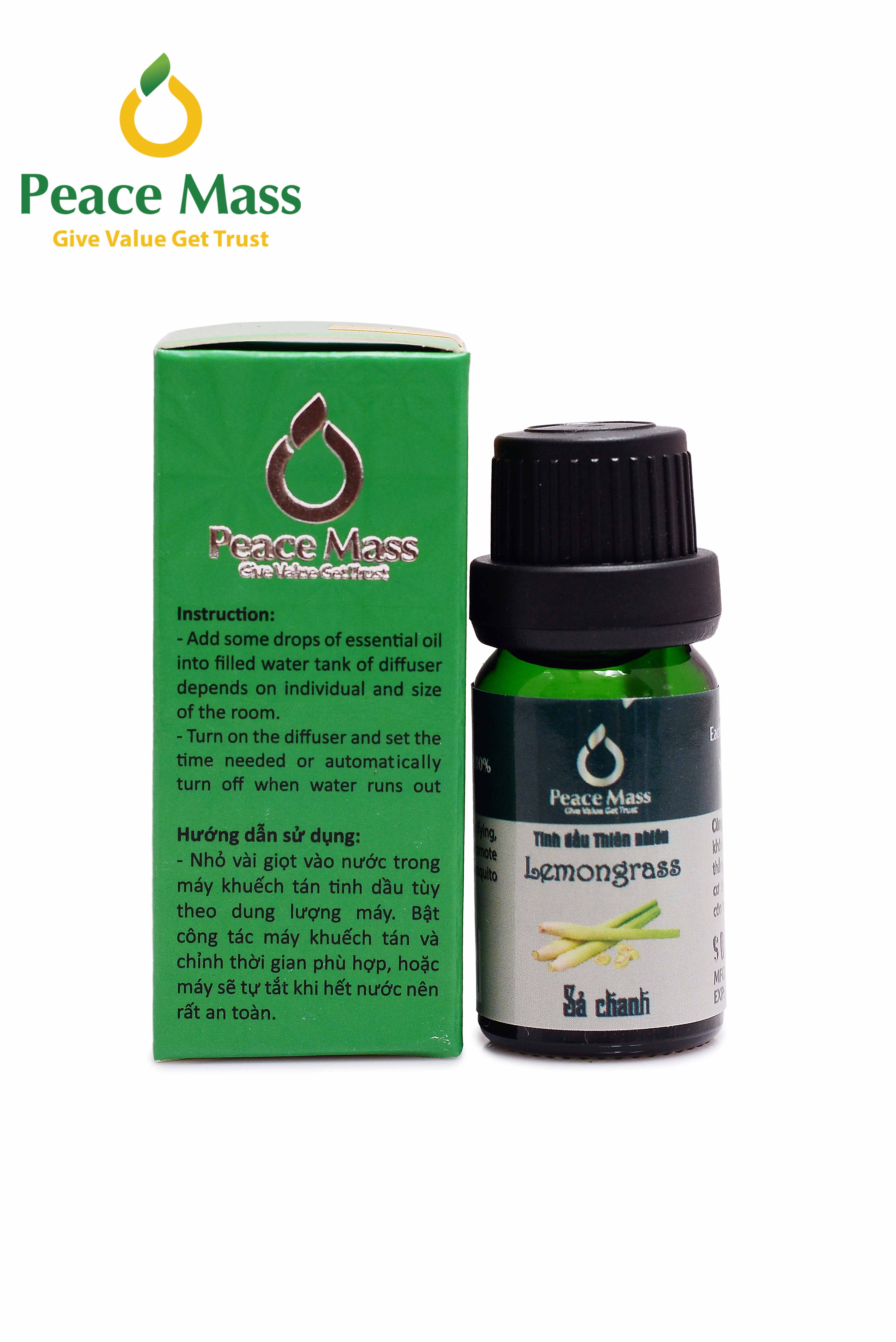 TD10ml-KX1 Combo Tinh Dầu Sả Chanh Peace Mass 10ml - Bộ Kẹp Xe Ô tô - Lemongrass