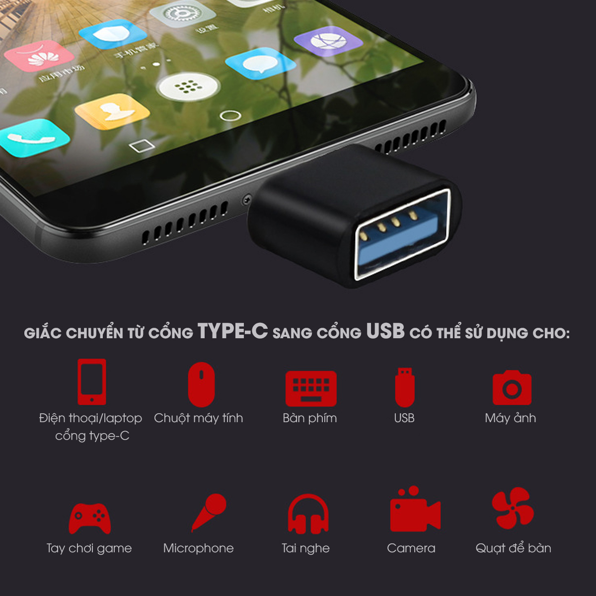 Hạt chuyển đổi OTG từ Typc-C sang cổng USB giành cho macbook, điện thoại, máy tính bảng