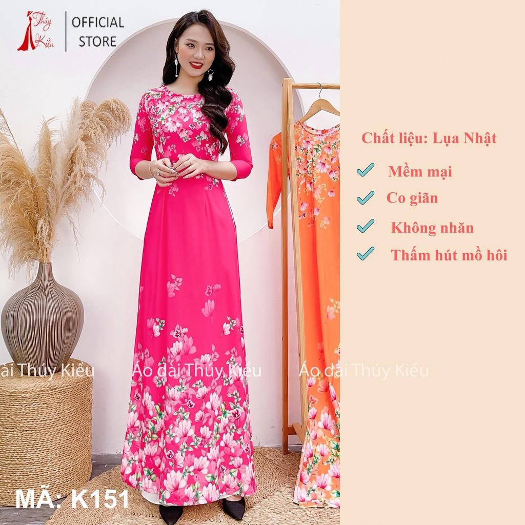 Áo dài may sẵn đẹp nữ thiết kế truyền thống cách tân tết hoa nhí nền hồng K151