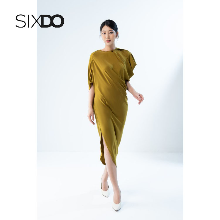 Đầm lụa suông cổ tròn xẻ vạt phong cách SIXDO - Free size &lt;60kg