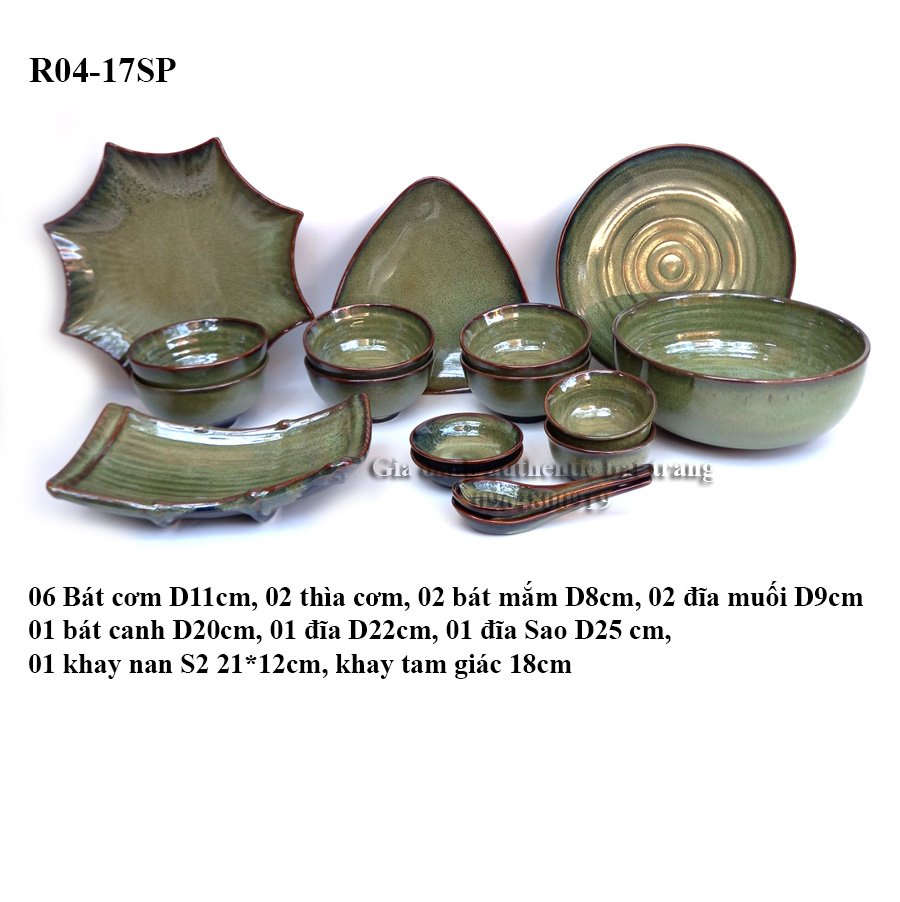 Bộ đồ ăn bát, đĩa Men Rêu hỏa biến cao cấp – chuyên cho nhà hàng 5 sao – Xưởng gốm sứ cao cấp Gia Oanh