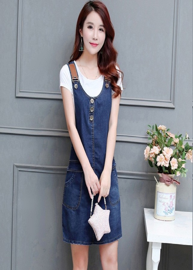 Đầm Jean Yếm Dây Da Phối Túi Sành Điệu