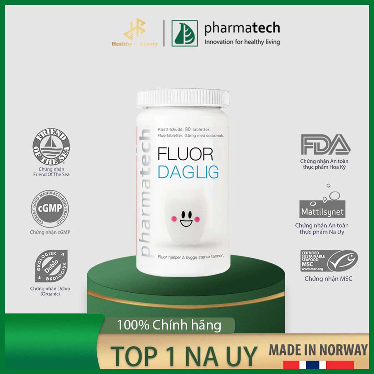 Thực phẩm bảo vệ sức khỏe Fluor Daglig - Lọ 90 viên