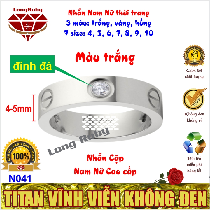 Nhẫn Cặp Đôi Nam Nữ Titan Đính Đá Sang Trọng | Nhẫn Thời Trang màu Trắng Vàng Hồng - N041T