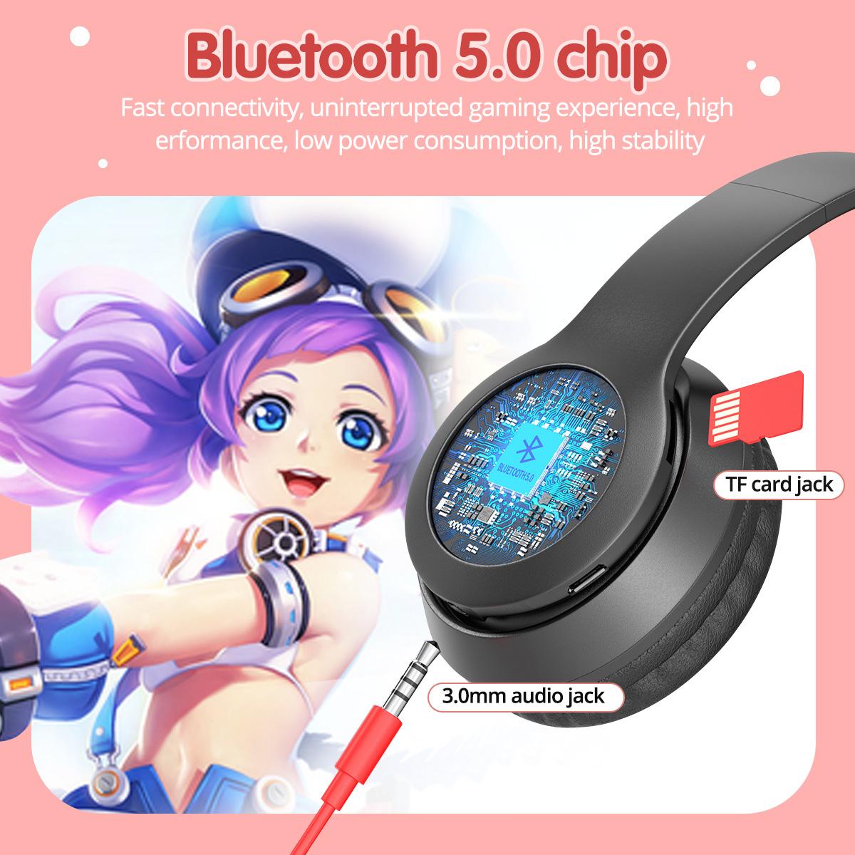 Đèn LED Mèo Tai Tai Nghe Không Dây Bluetooth-Tương Thích Tai Nghe Chụp Tai Trẻ Em Tặng Tai Nghe Có Mic Loại Bỏ Tiếng Ồn Cho Học Tập Trực Tuyến