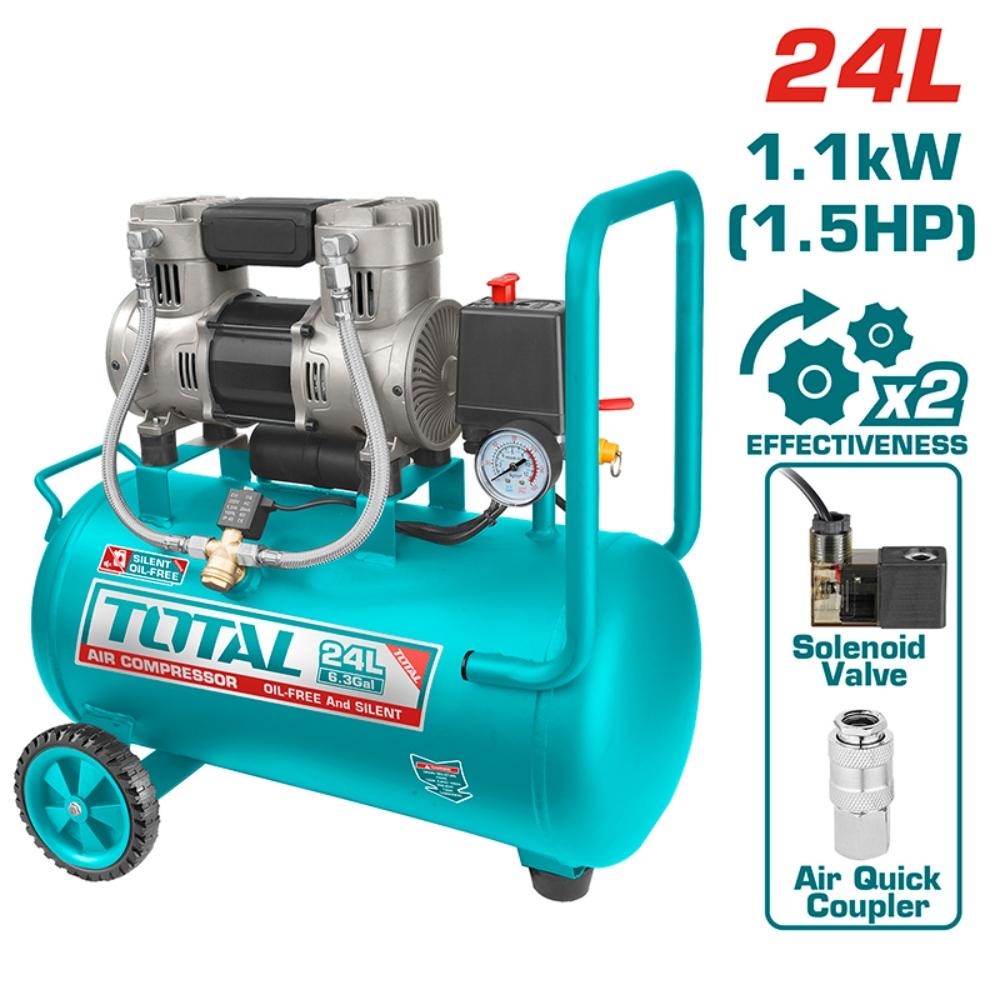 MÁY NÉN KHÍ KHÔNG DẦU 24L/1100W 8BAR TOTAL TCS1110242T - HÀNG CHÍNH HÃNG