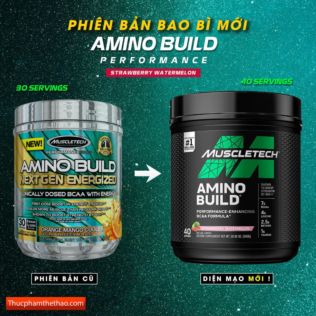 Thực phẩm bổ sung BCAAs MuscleTech Amino Build - 40 lần dùng – Hỗ trợ tăng năng lượng, phục hồi và phát triển cơ bắp cho người tập luyện thể hình và thể thao – Thương hiệu MuscleTech USA – Hàng chính hãng