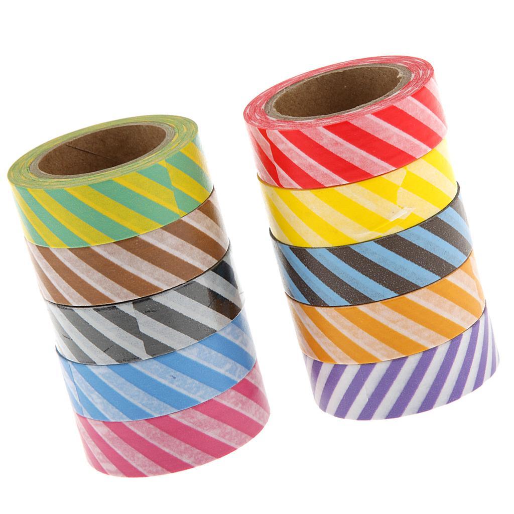 10x Washi Striped Sticky Paper Masking Adhesive Tape Scrapbooking DIY