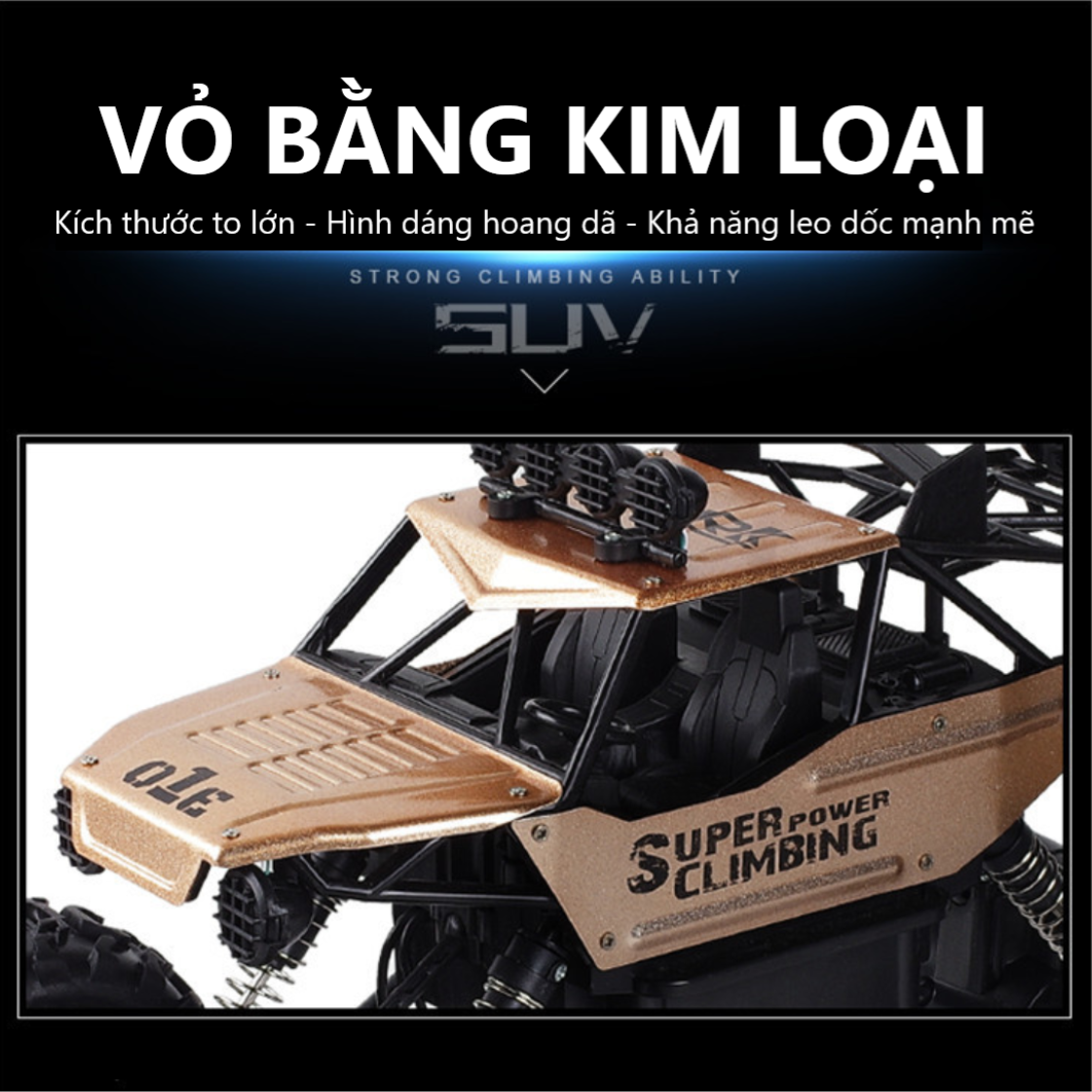 Xe địa hình leo núi điều khiển từ xa vỏ kim loại XZS Rock Climbing tỉ lệ 1:10. Xe địa hình điều khiển 4WD cùng 4 phuột riêng biệt. Xe điều khiển cao cấp kích thước lớn