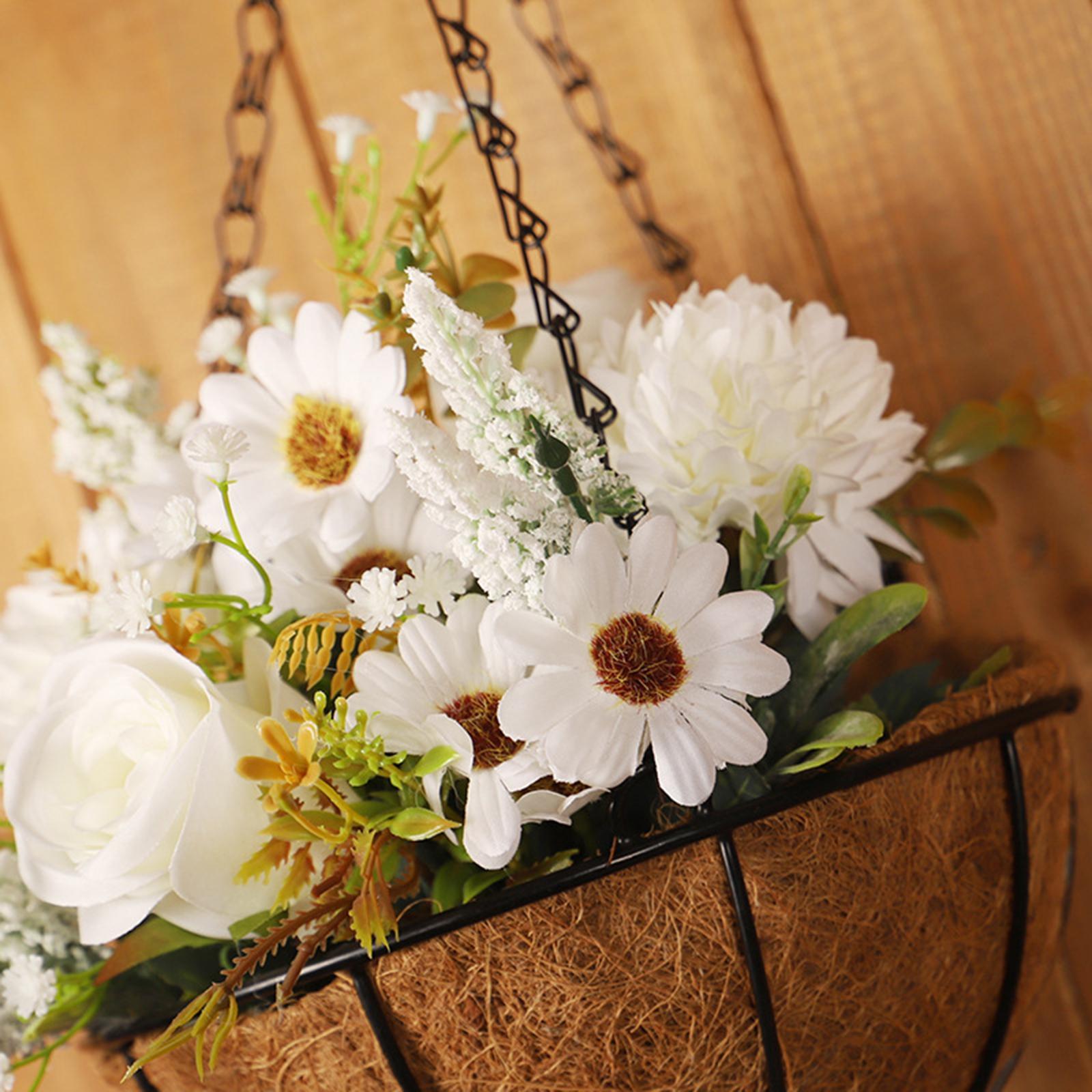 Flower Basket Wreath Spring Wreath Artificial Flower Arrangement Door Hanger Basket Wreath Farmhouse Wreath for Wedding Porch Outside Party