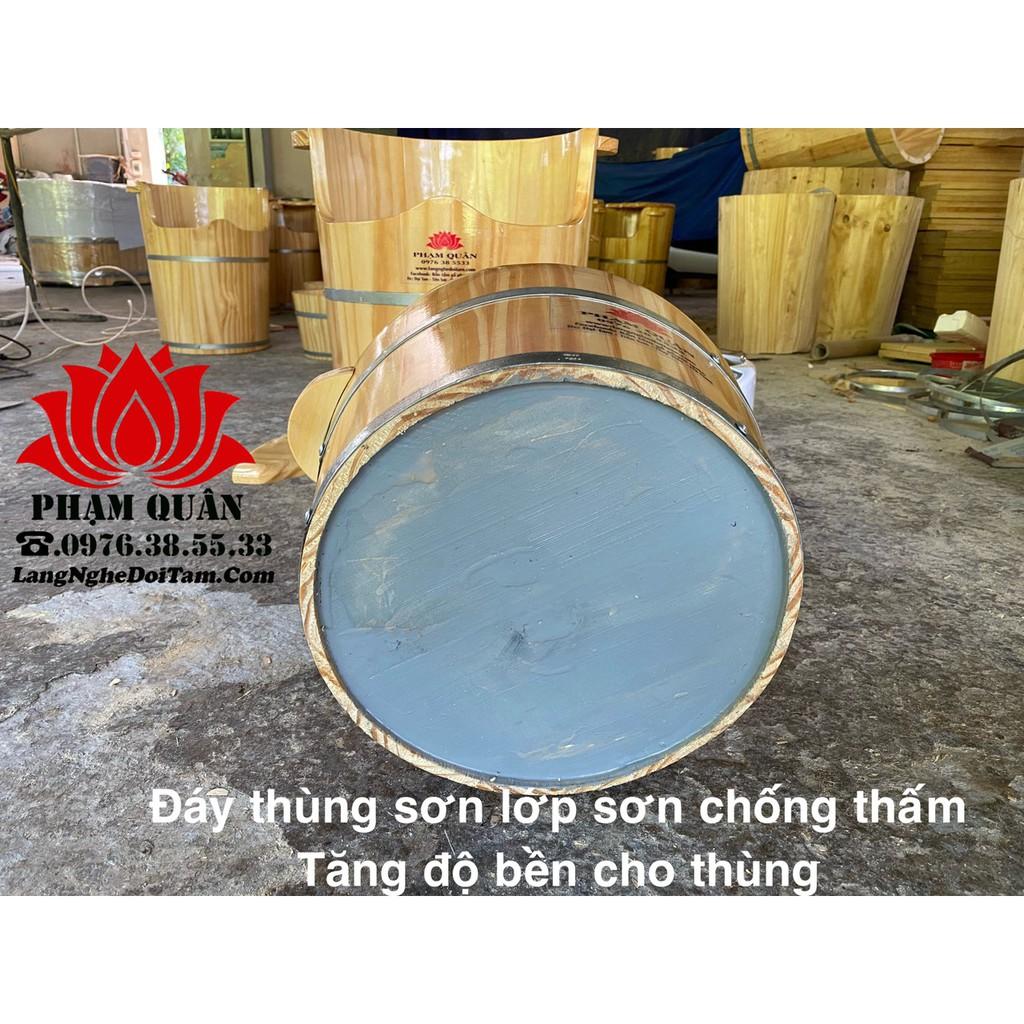 Thùng gỗ xông chân, thùng xông chân gỗ thông, tặng kèm thảo dược xông chân, tặng ghế lăn