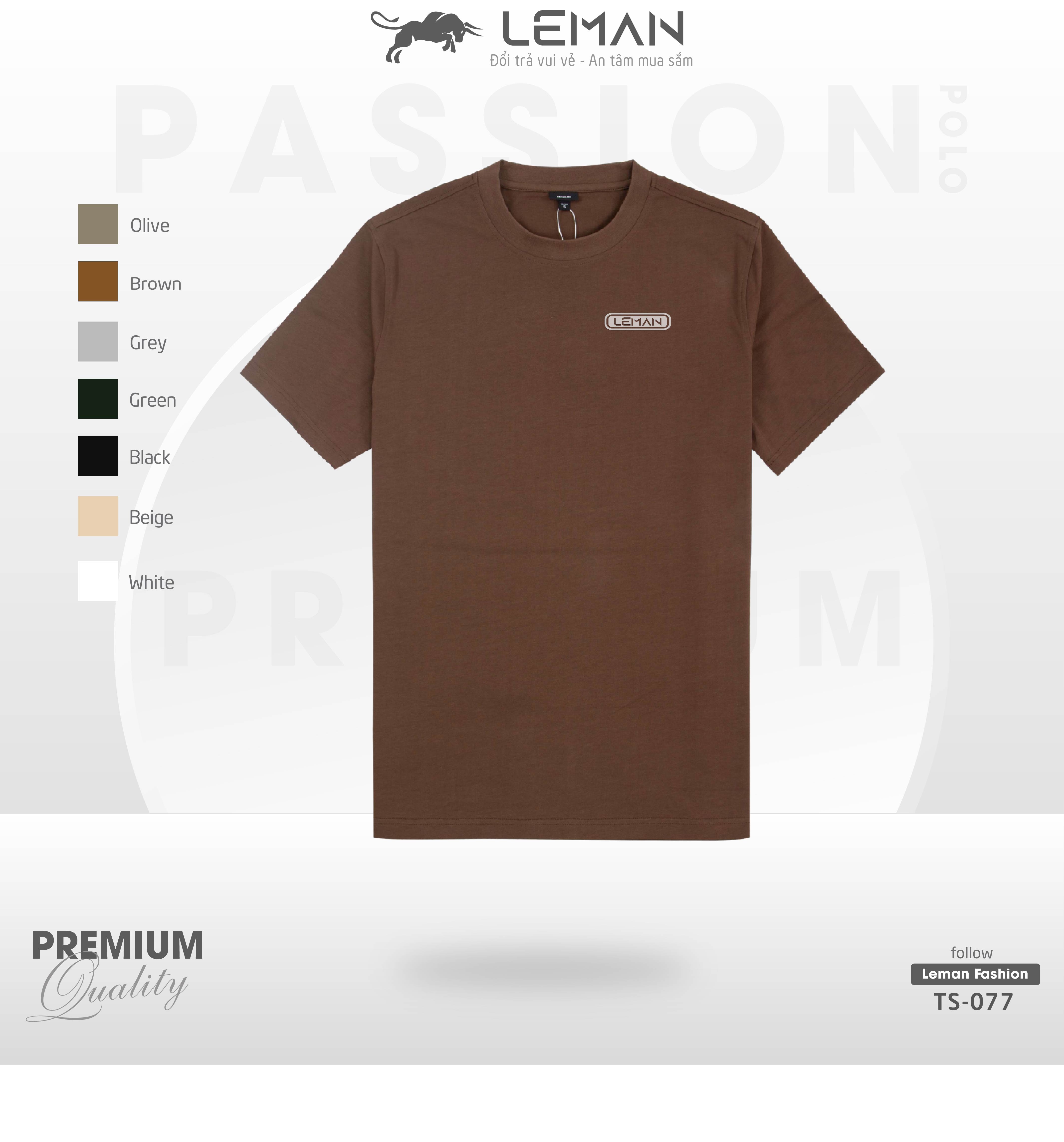 Áo thun nam Leman TS077 cổ tròn chất vải Cotton thông thoáng thấm hút tốt