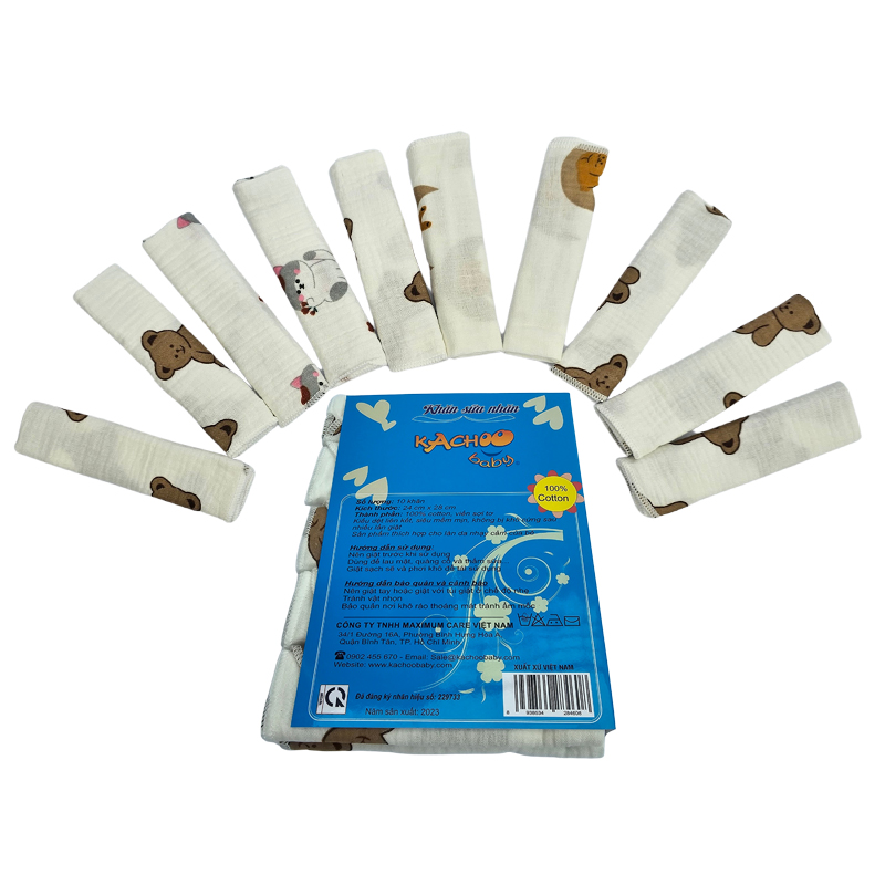 Set 10 khăn sữa nhăn muslin 2 lớp cho bé, size 24cm x 28cm, khăn sữa cho bé sơ sinh mềm mịn, an toàn thấm hút tốt
