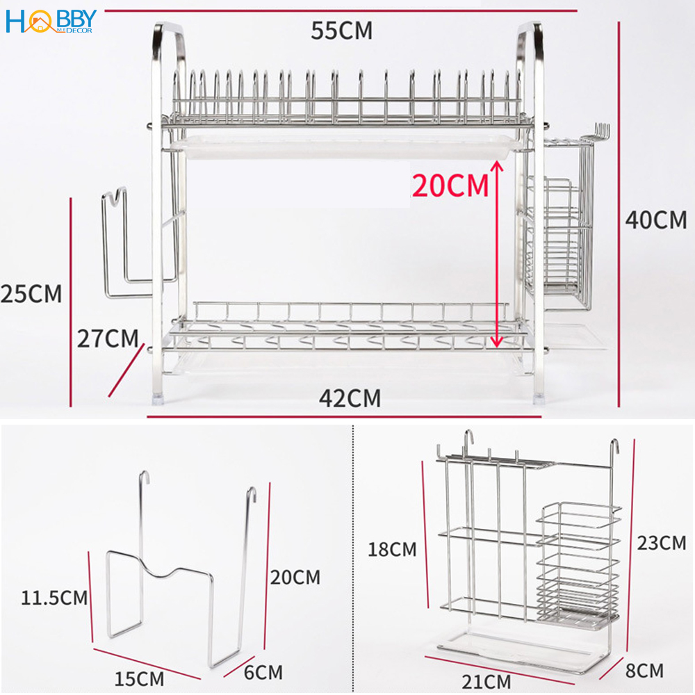 Kệ đựng chén bát 2 tầng Inox 304 cao cấp HOBBY KC2F - tất cả trong 1 kệ chén - mẫu 2 tầng