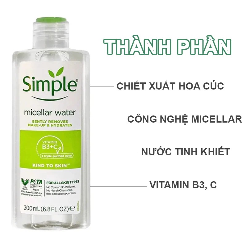 Nước Tẩy Trang Simple Kind To Skin Cleansing Water Micellar 200ml