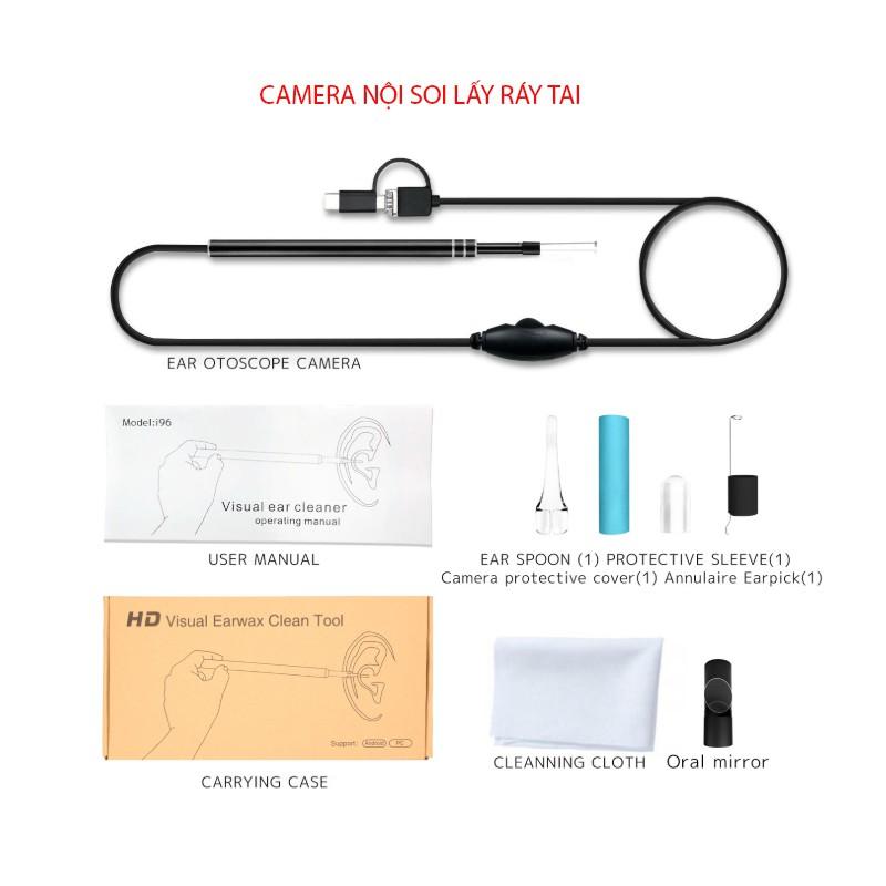 Camera nội soi lấy ráy tai Ear003 có đèn led hỗ trợ smartphone android và máy tính với 3 đầu kết nối USB, mUSB và Type