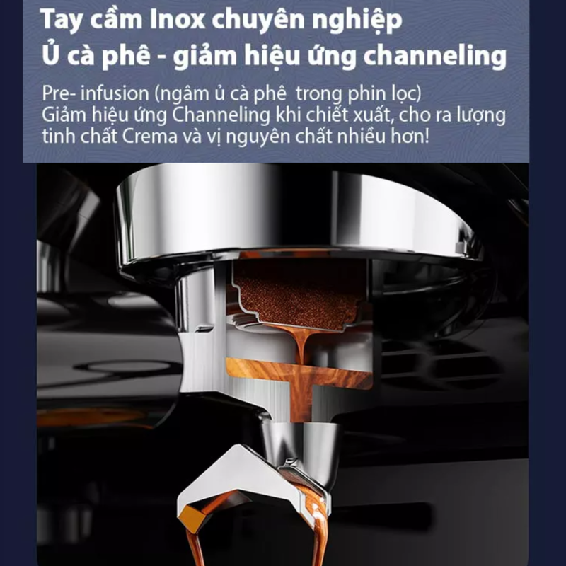 Máy pha cà phê Espresso Cappuccino Latte  chuyên nghiệp 4 trong 1 Tanser EM3108 - Công suất lớn 1560W : 19 Bar áp suất