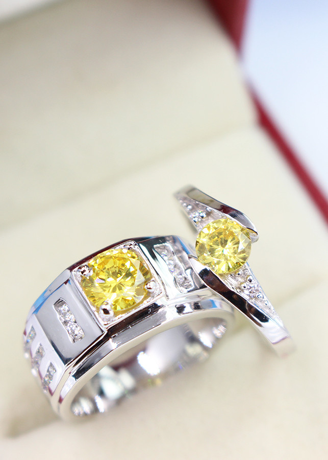 Nhẫn đôi bạc đính đá vàng ND0291
