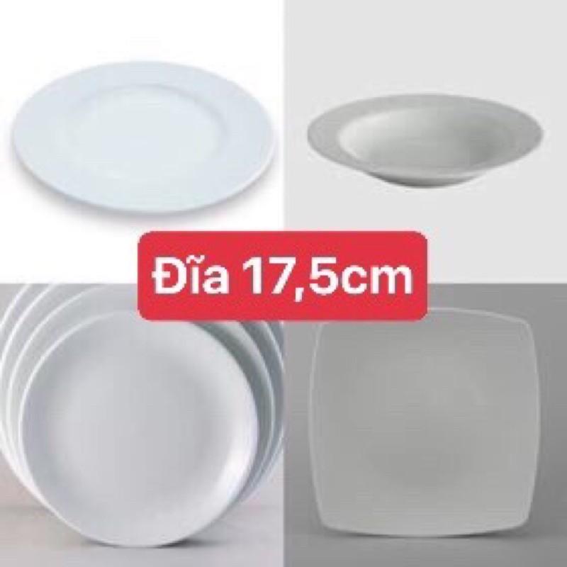 Đĩa sứ 7 inch 17,5 cm trắng tròn vuông các loại sâu cạn và ảo