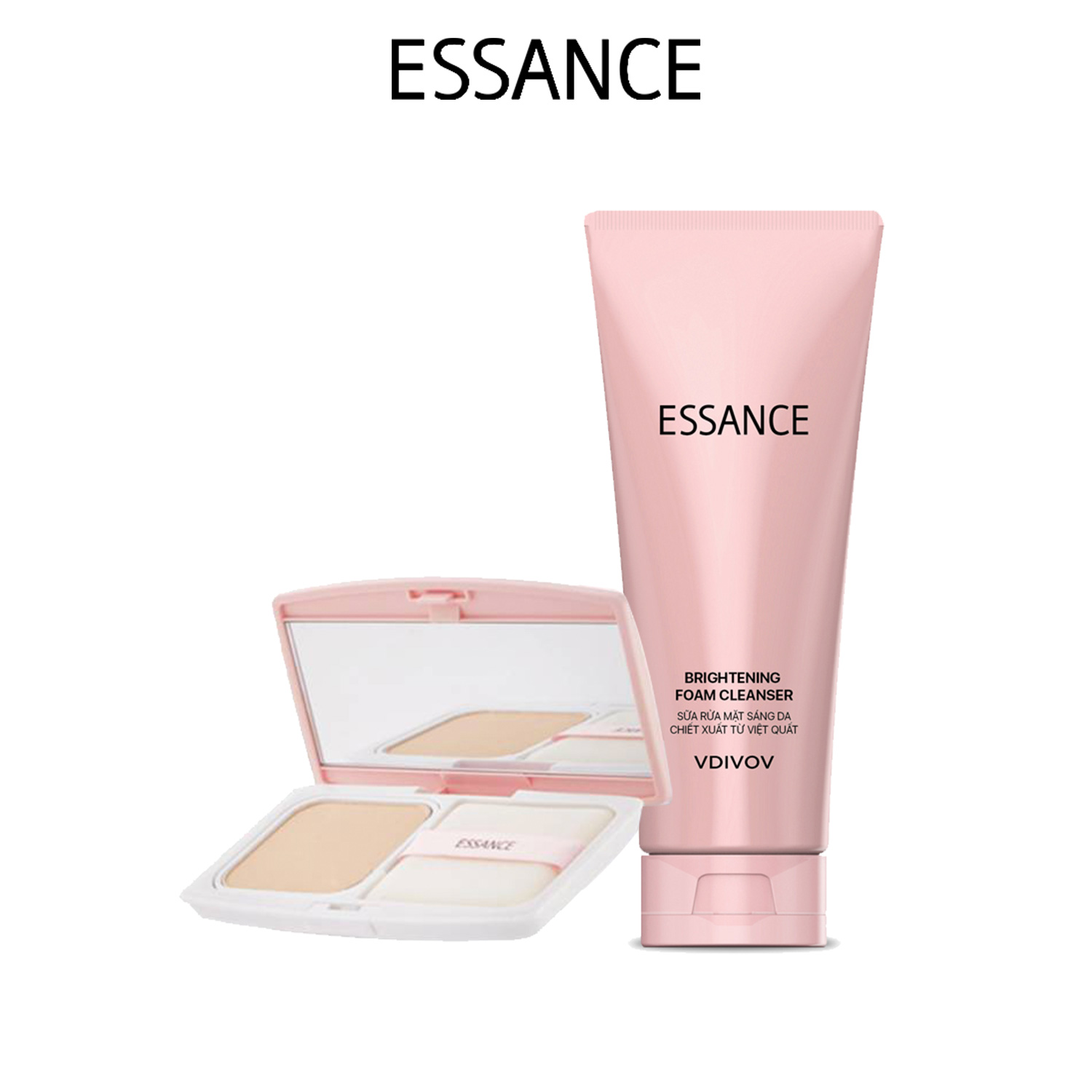 Combo Phấn nền dưỡng trắng siêu mịn Essance White Fit Two Way Cake SPF40/PA++ 7g và Sữa rửa mặt sáng da Essance Brightening Foam Cleanser 100ml