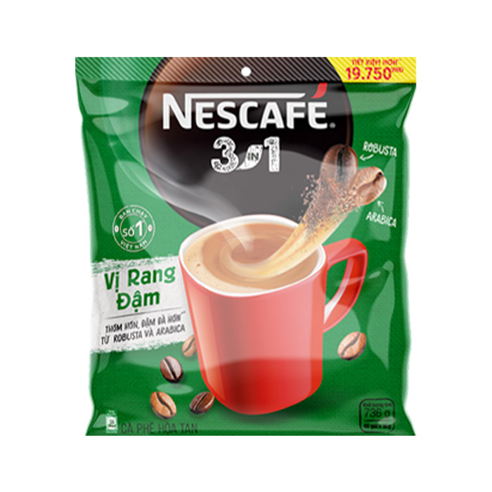 Cà phê hoà tan NESCAFÉ 3IN1 VỊ RANG ĐẬM - công thức cải tiến - COMBO 2 bịch x 46 gói - [TẶNG 4 HỘP NHỰA INOCHI 750ml &amp; 1000ml]